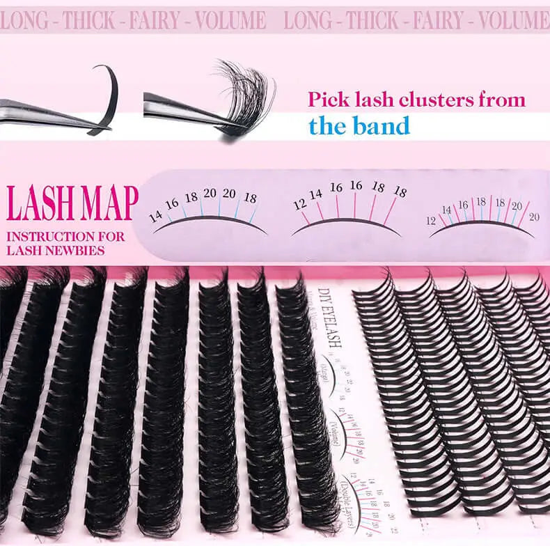 Upgraded DIY Spiky Fairy Lash Clusters - Fluffy 80D & 100D Mix Individual Lashes, Black Stem, 150pcs, 10-22mm - COLMAGIC