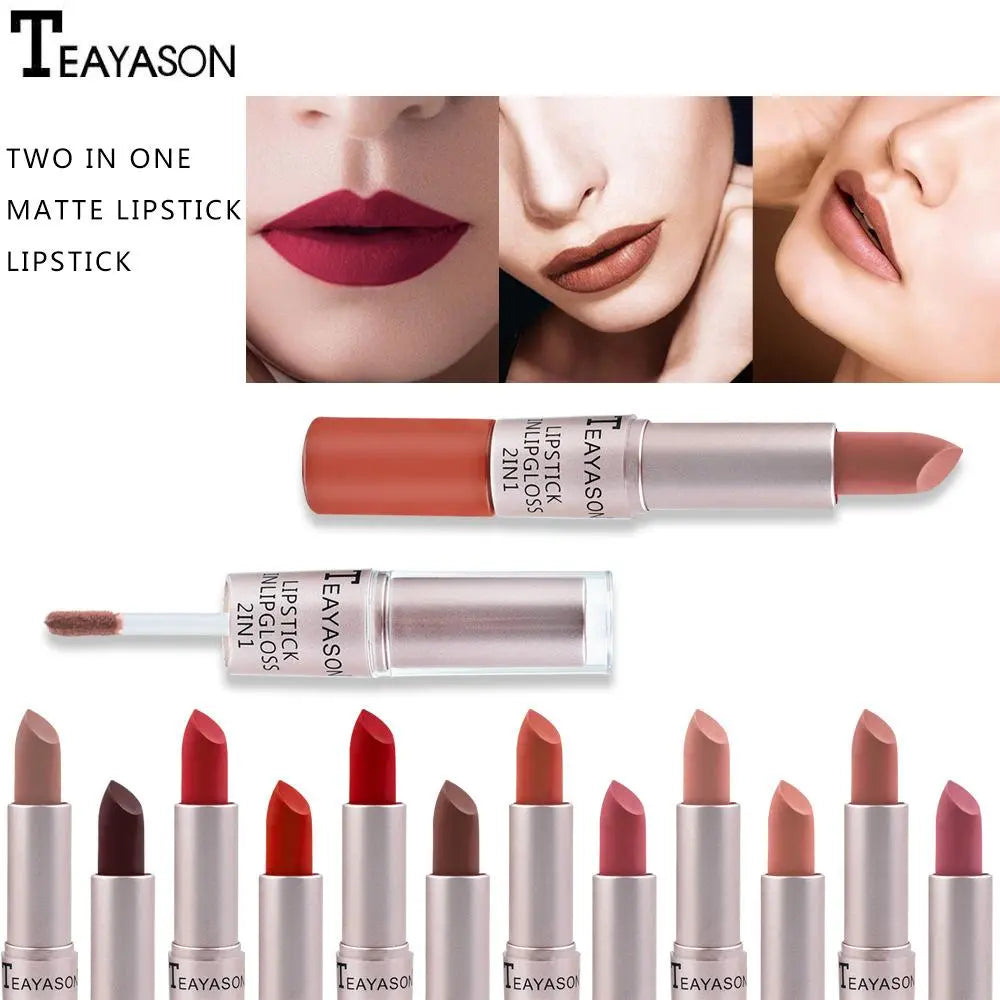 TEAYASON 2 in 1 Double-Ended Lipstick & Lip Gloss, Long Lasting Waterproof Matte Lipstick, Multi-Use Lip Tint for Lips, Cheeks & Eyes, 12 Colors - COLMAGIC