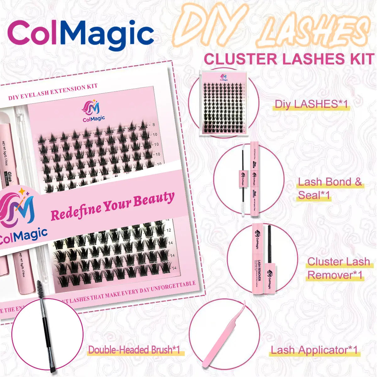 ColMagic 8-16mm Mixed Length DIY Lashes - Waterproof Anti-Allergy Lash Kit for Beginners (Full Tools Included) - COLMAGIC