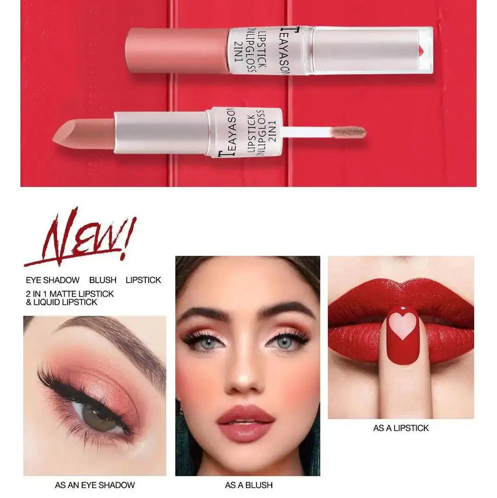 TEAYASON 2 in 1 Double-Ended Lipstick & Lip Gloss, Long Lasting Waterproof Matte Lipstick, Multi-Use Lip Tint for Lips, Cheeks & Eyes, 12 Colors - COLMAGIC