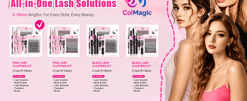 ColMagic Wispy Natural Bunny Lash Cluster Kit, D Curl 5–18mm, Pink DIY Set