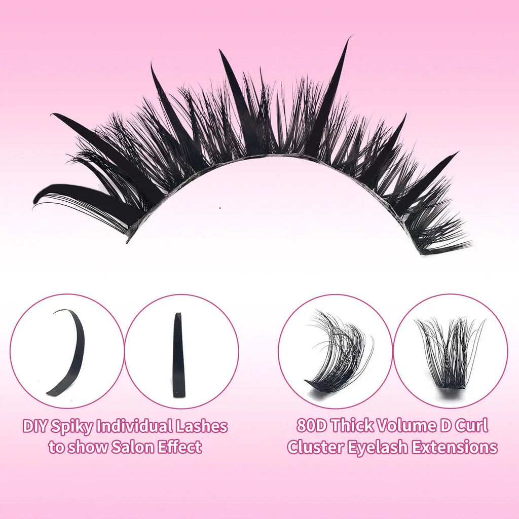 Upgraded DIY Spiky Fairy Lash Clusters - Fluffy 80D & 100D Mix Individual Lashes, Black Stem, 150pcs, 10-22mm - COLMAGIC