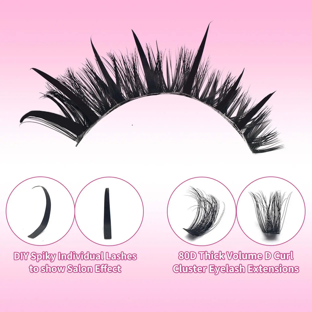 Upgraded DIY Spiky Fairy Lash Clusters - Fluffy 80D & 100D Mix Individual Lashes, Black Stem, 150pcs, 10-22mm - COLMAGIC