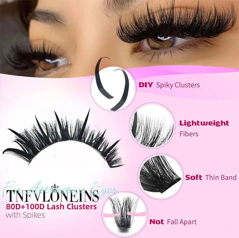 Upgraded DIY Spiky Fairy Lash Clusters - Fluffy 80D & 100D Mix Individual Lashes, Black Stem, 150pcs, 10-22mm - COLMAGIC