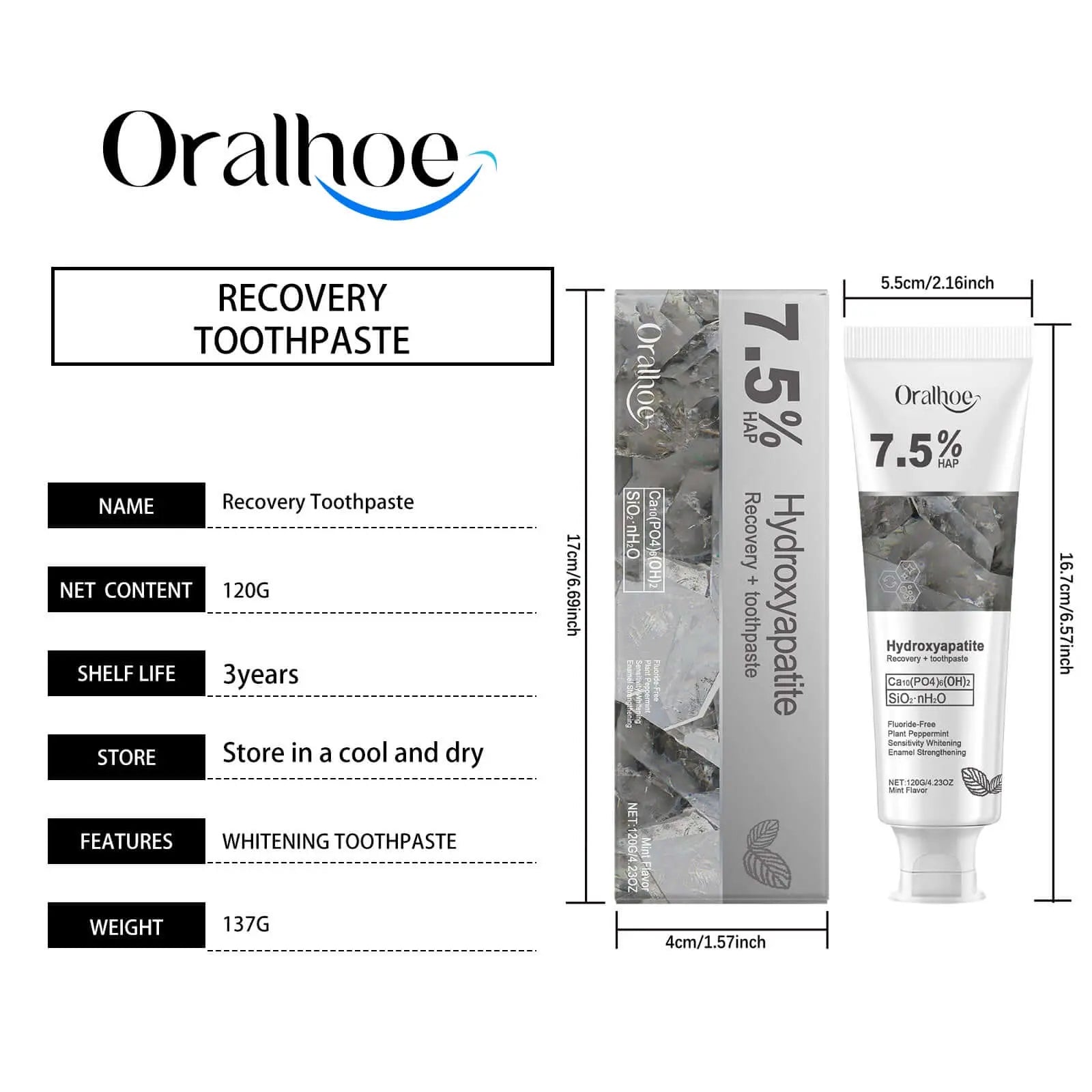 Oralhoe Whitening Tooth Care Toothpaste, Daily Gingiva Care Gently Cleans Stains And Tartar Freshen Breath - COLMAGIC
