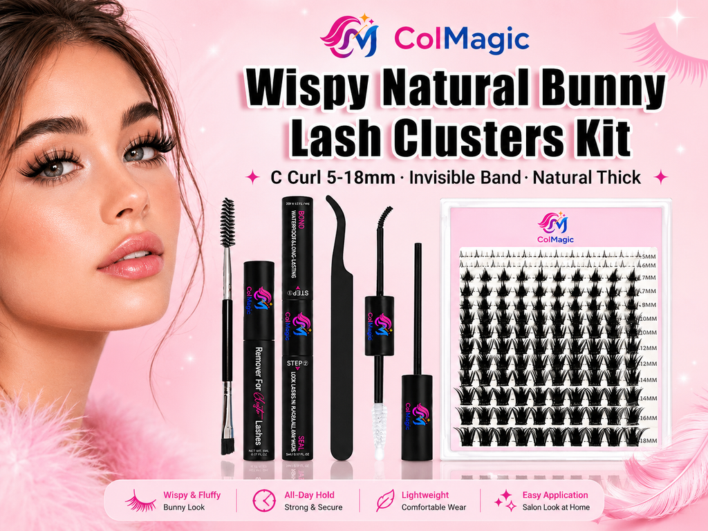 ColMagic Natural Wispy Lash Cluster Kit, C Curl 5–18mm, 144 Pcs