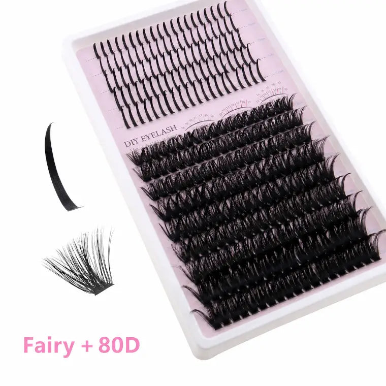 Upgraded DIY Spiky Fairy Lash Clusters - Fluffy 80D & 100D Mix Individual Lashes, Black Stem, 150pcs, 10-22mm - COLMAGIC