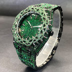 Green Diamond Hip Hop Men Watch Unique Thorn Dial Zircon Inlaid Big Case Luxury