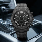 Hot selling starry diamond men watch calendar three eye chronograph hip hop style stainless steel waterproof quartz watch