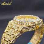 MIAAFOX Hip Hop Rhinestone Watch Men Fashion Calendar Quartz Large Dial Luminous Stainless Steel Luxury Wristwatch