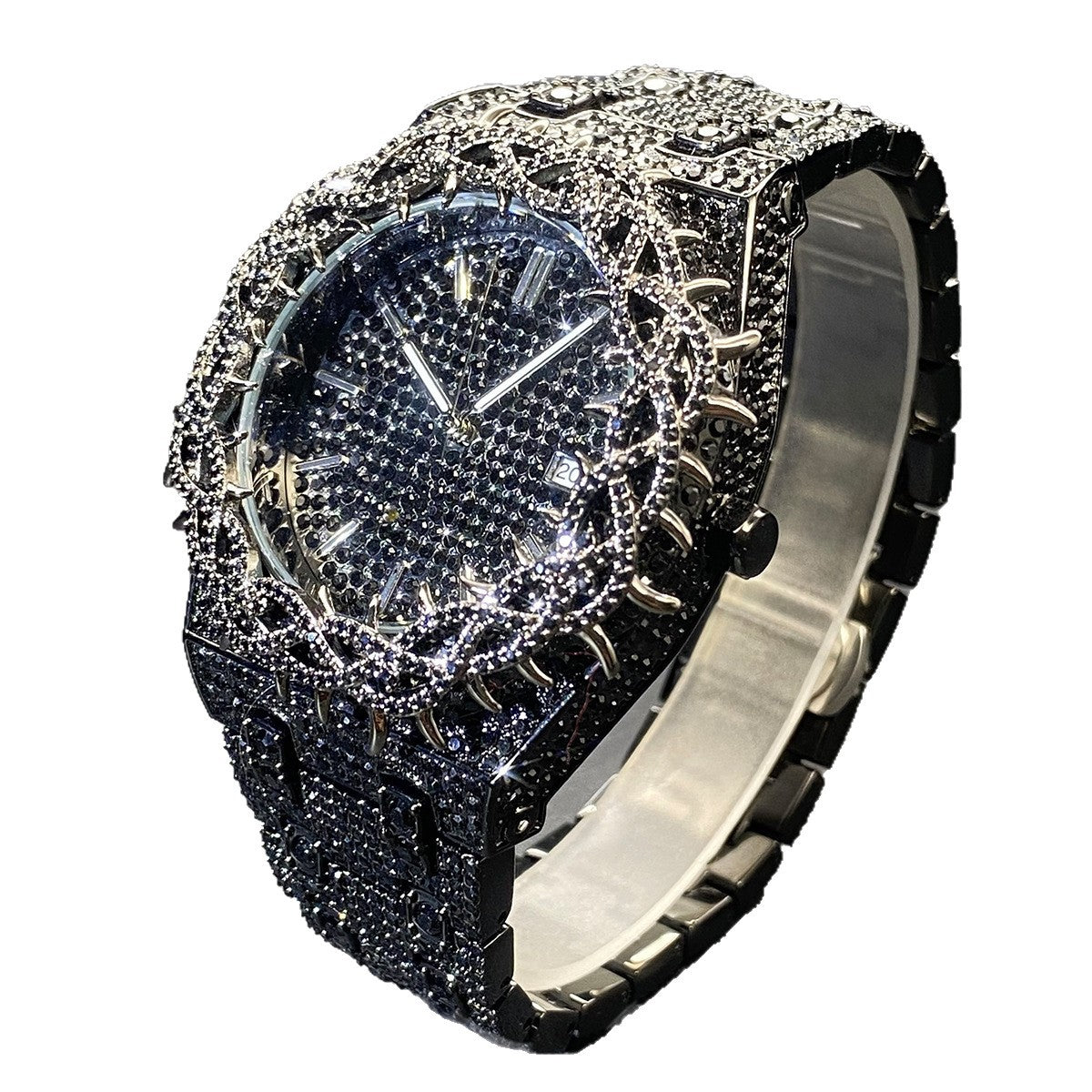 Green Diamond Hip Hop Men Watch Unique Thorn Dial Zircon Inlaid Big Case Luxury