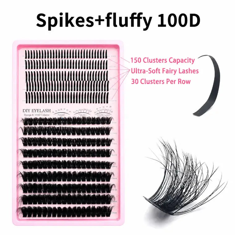 Upgraded DIY Spiky Fairy Lash Clusters - Fluffy 80D & 100D Mix Individual Lashes, Black Stem, 150pcs, 10-22mm - COLMAGIC
