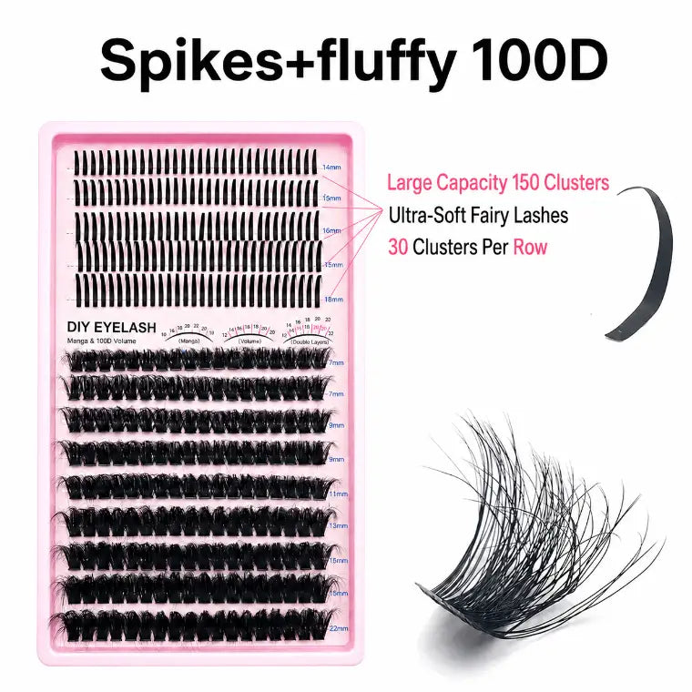 Upgraded DIY Spiky Fairy Lash Clusters - Fluffy 80D & 100D Mix Individual Lashes, Black Stem, 150pcs, 10-22mm - COLMAGIC