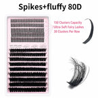 Upgraded DIY Spiky Fairy Lash Clusters - Fluffy 80D & 100D Mix Individual Lashes, Black Stem, 150pcs, 10-22mm - COLMAGIC