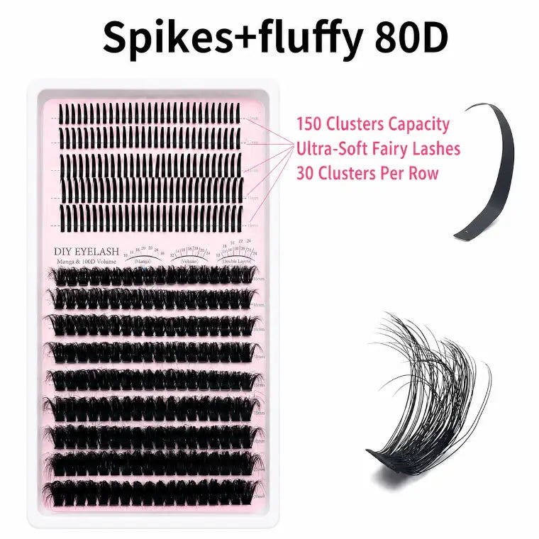 Upgraded DIY Spiky Fairy Lash Clusters - Fluffy 80D & 100D Mix Individual Lashes, Black Stem, 150pcs, 10-22mm - COLMAGIC