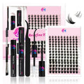 Lash Clusters Kit, 8-14mm Natural Wispy C-Cluster Lashes with Bond & Seal, Remover, Tweezer, DIY False Lash Extension Kit for Beginners, Black 140 Pcs