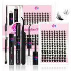 Lash Clusters Kit, 8-14mm Natural Wispy C-Cluster Lashes with Bond & Seal, Remover, Tweezer, DIY False Lash Extension Kit for Beginners, Black 140 Pcs