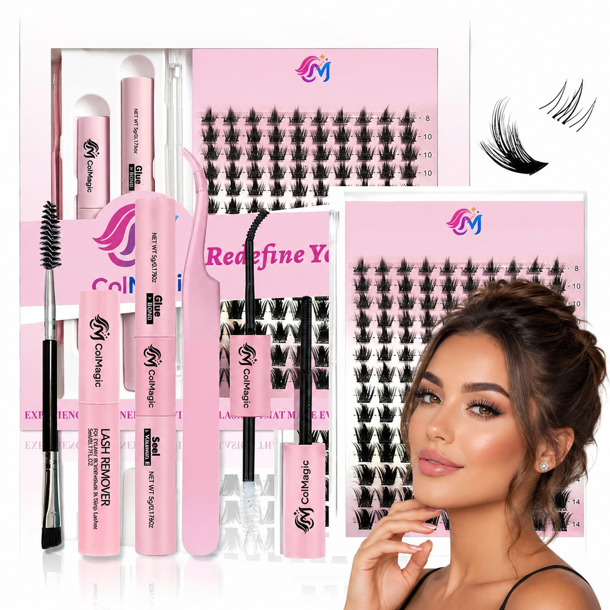 COLMAGIC Beginner DIY Lash Extension Kit  8-14mm 140 Lash Clusters · Bond & Seal · Remover · Applicator