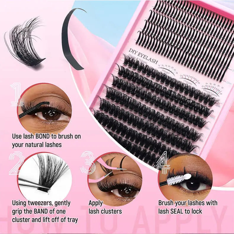 Upgraded DIY Spiky Fairy Lash Clusters - Fluffy 80D & 100D Mix Individual Lashes, Black Stem, 150pcs, 10-22mm - COLMAGIC