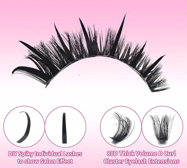 Upgraded DIY Spiky Fairy Lash Clusters - Fluffy 80D & 100D Mix Individual Lashes, Black Stem, 150pcs, 10-22mm - COLMAGIC