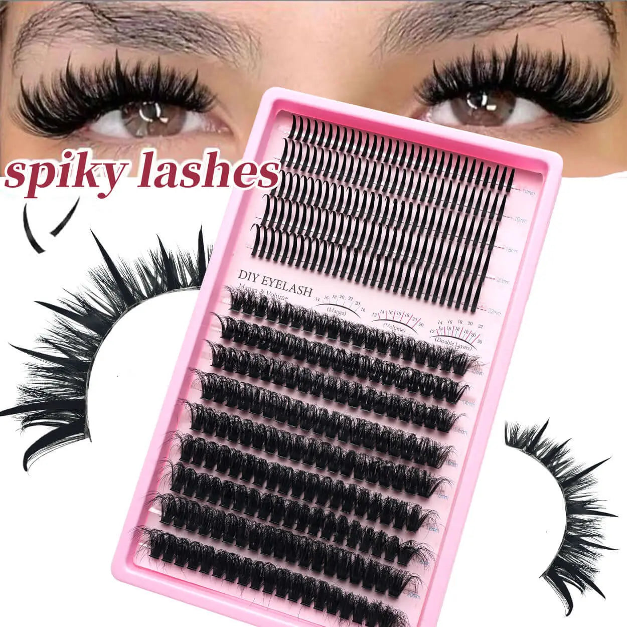 Upgraded DIY Spiky Fairy Lash Clusters - Fluffy 80D & 100D Mix Individual Lashes, Black Stem, 150pcs, 10-22mm - COLMAGIC