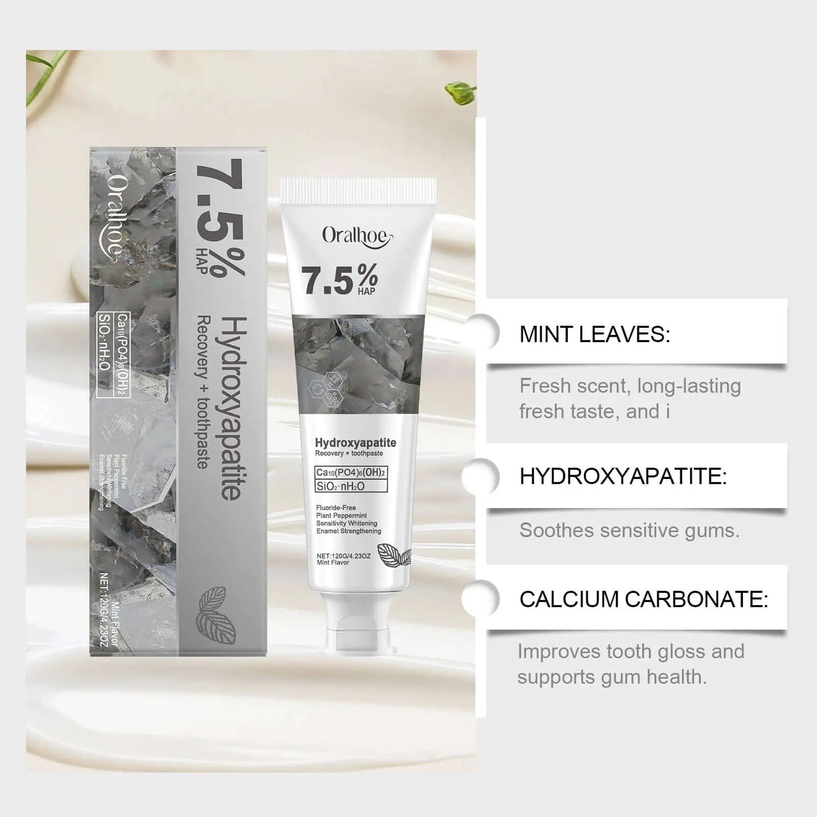 Oralhoe Whitening Tooth Care Toothpaste, Daily Gingiva Care Gently Cleans Stains And Tartar Freshen Breath - COLMAGIC