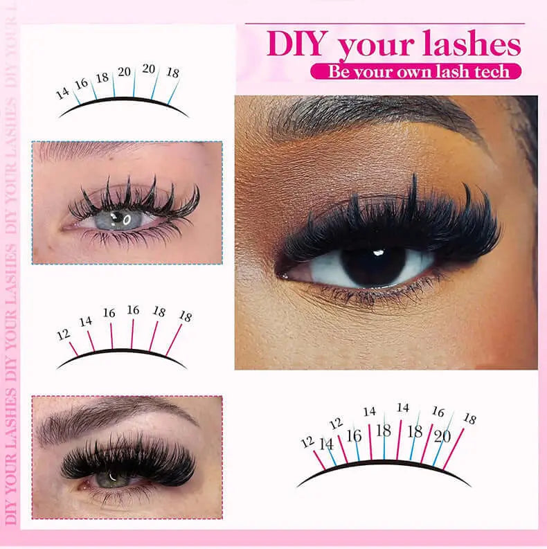 Upgraded DIY Spiky Fairy Lash Clusters - Fluffy 80D & 100D Mix Individual Lashes, Black Stem, 150pcs, 10-22mm - COLMAGIC