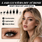 Lash Clusters Kit, 8-14mm Natural Wispy C-Cluster Lashes with Bond & Seal, Remover, Tweezer, DIY False Lash Extension Kit for Beginners, Black 140 Pcs